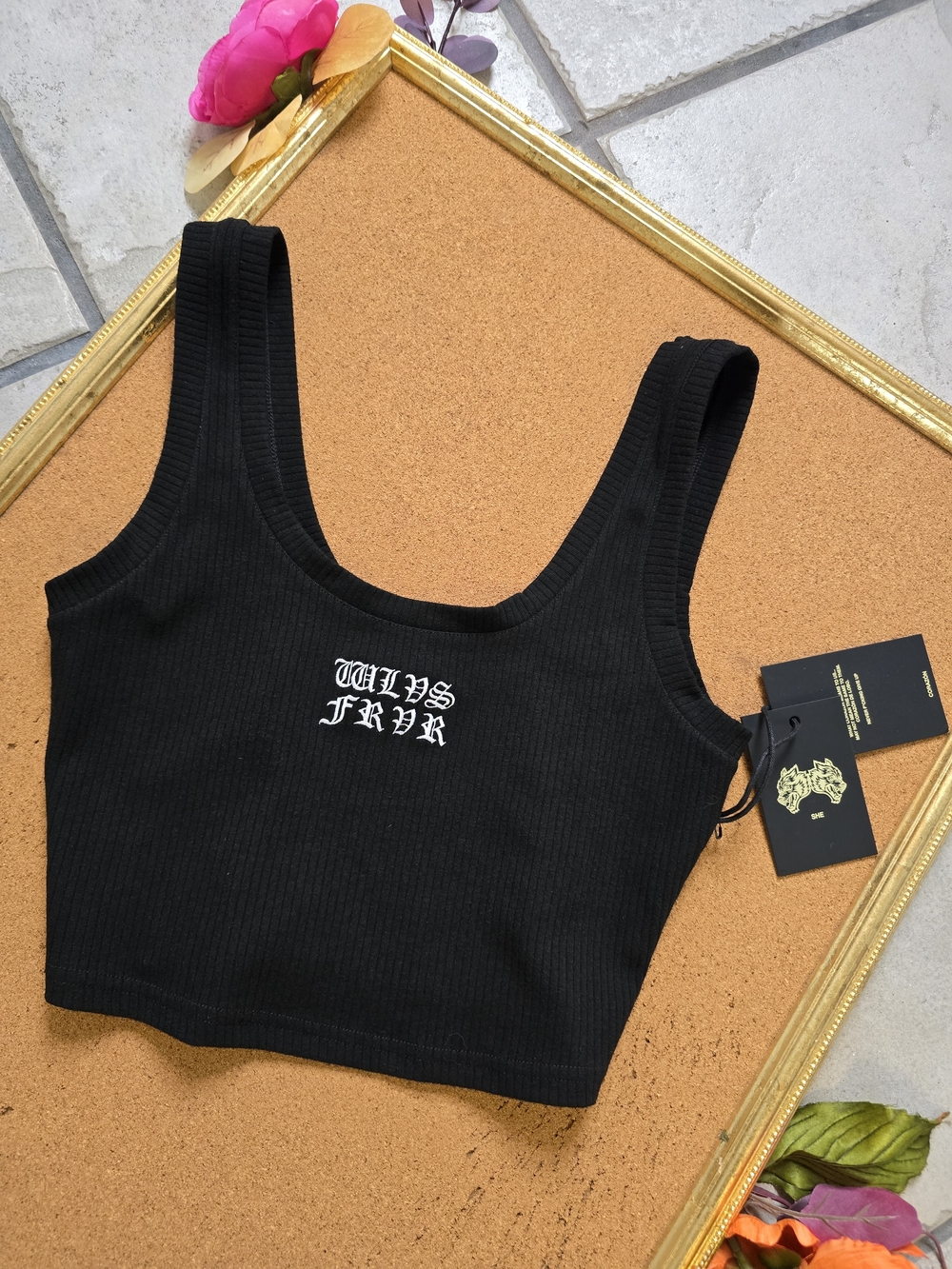 Darc Sport Black Ribbed Embroidered Tank Crop Top